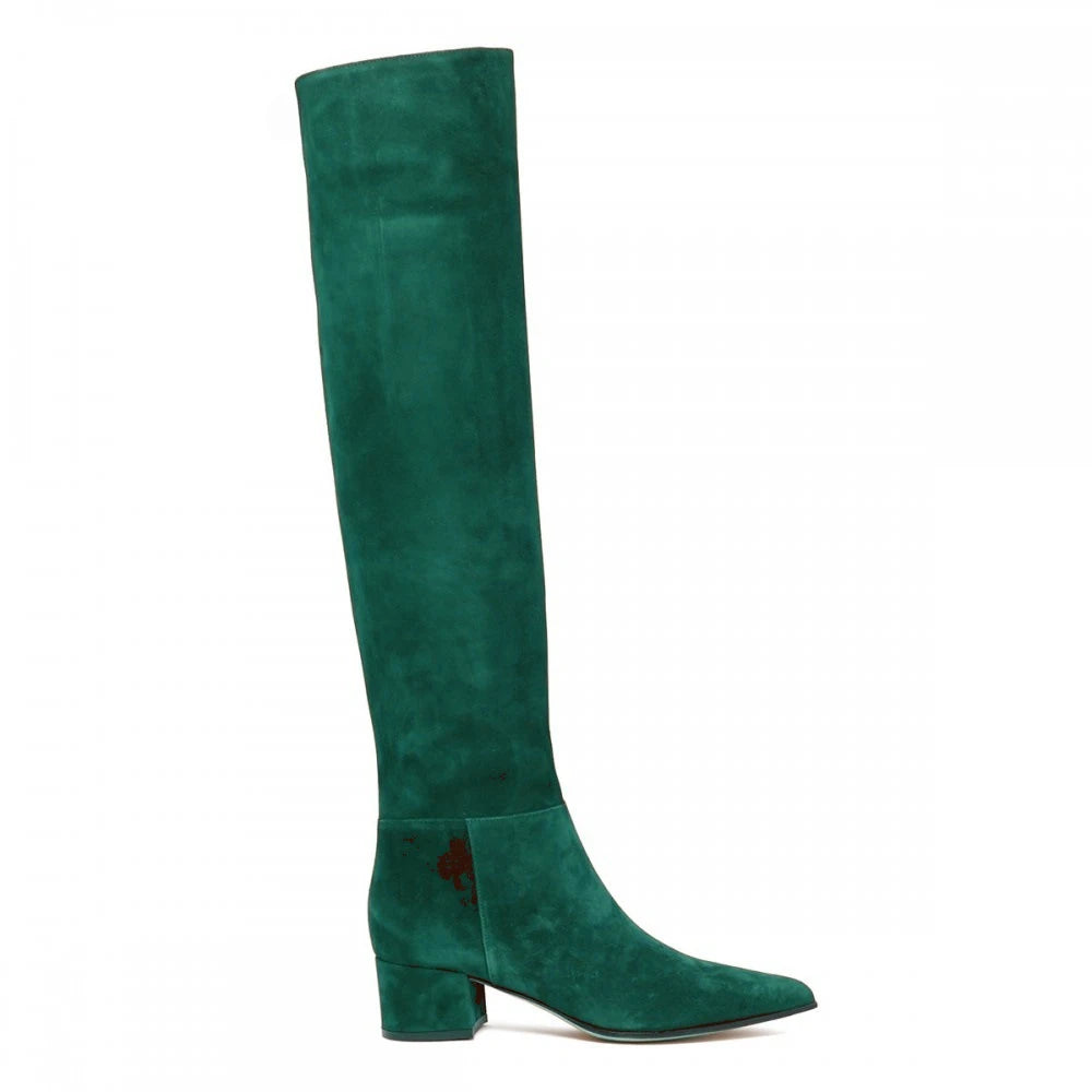 Ladies' Autumn and Winter Suede Thick High-heeled Oversized Knee High Boots, European and American Sexy Versatile Sleeve Boots