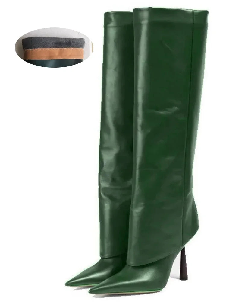 Women's Fashion Retro Stone Pattern Pointed Sleeve Skirt Boots European and American High End Loose Pants Banquet Boots