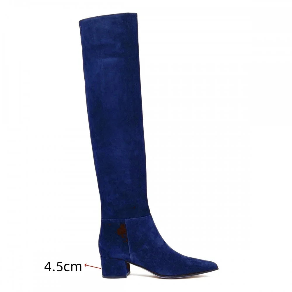 Ladies' Autumn and Winter Suede Thick High-heeled Oversized Knee High Boots, European and American Sexy Versatile Sleeve Boots