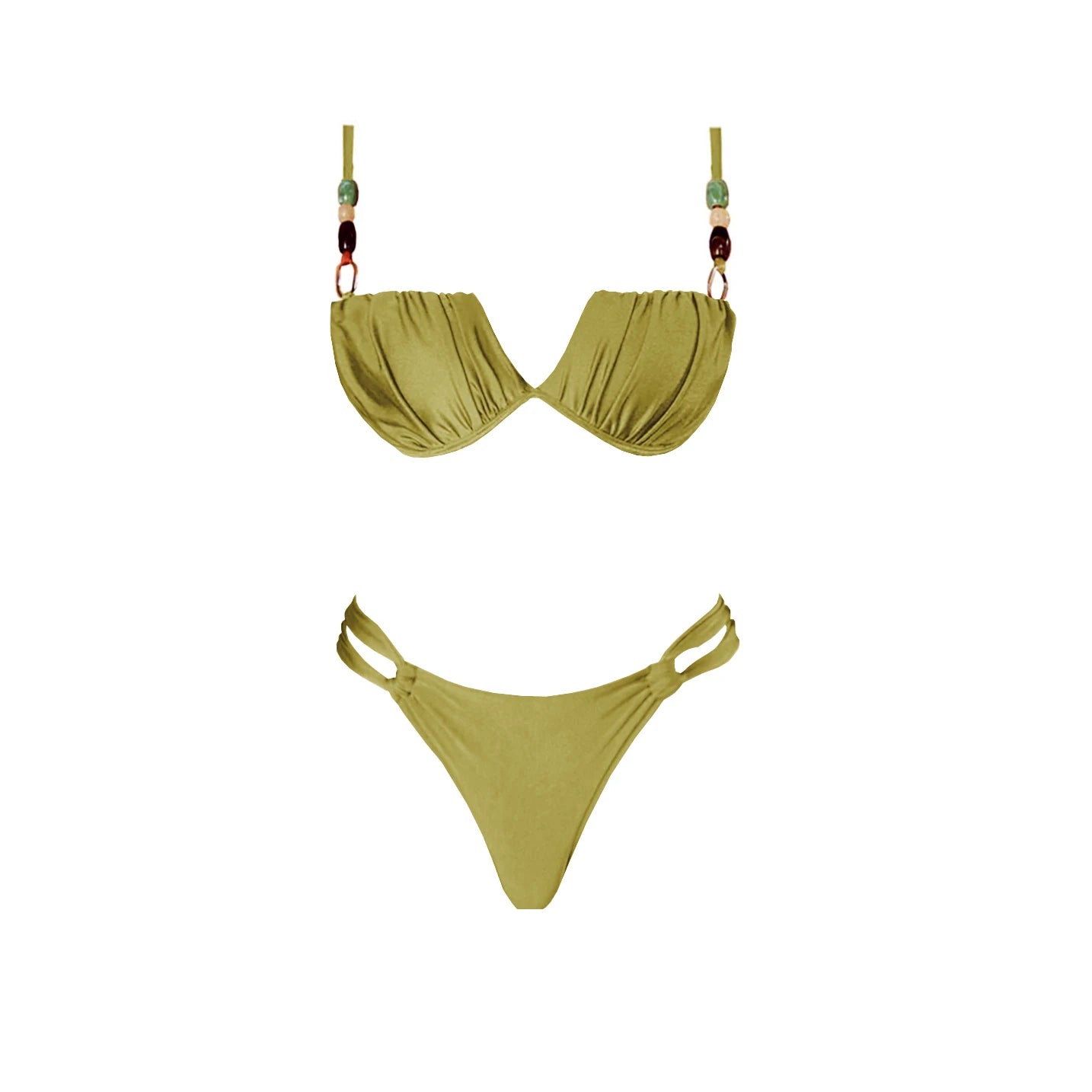 3Pcs Bandeau Biquini 2025 Sexy Women Swimsuit Female Push Up Swimwear Micro Bikini Bathingsuit Beachwear Shiny Brazilian Biquini