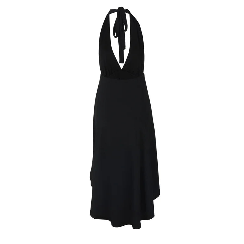 Mozision Deep V-neck Lace-up Sexy Maxi Dress For Women Metal Buckle Off-shoulder Sleeveless Backless Fashion Club Party Dress