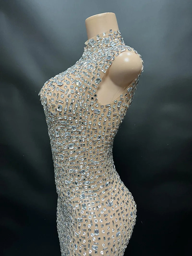 Elegant Luxury Crystal Party Dress Birthday Celebration Dress Bride Diamond Long Prom Dress Mother Formal Grand Party Dress