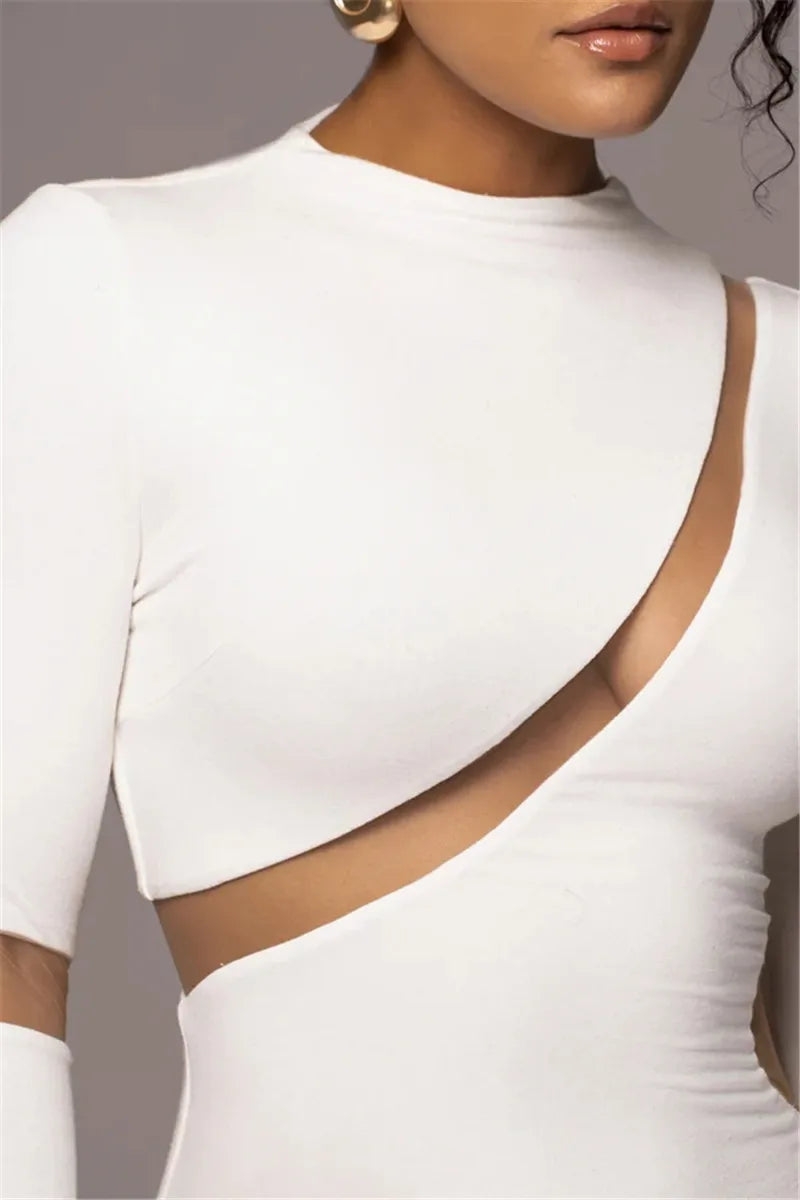 Mozision Turtleneck Long Sleeve Bodycon Maxi Dress For Women Autumn New Patchwork Hollow Out Club Party Sexy Long Dress Vestidos