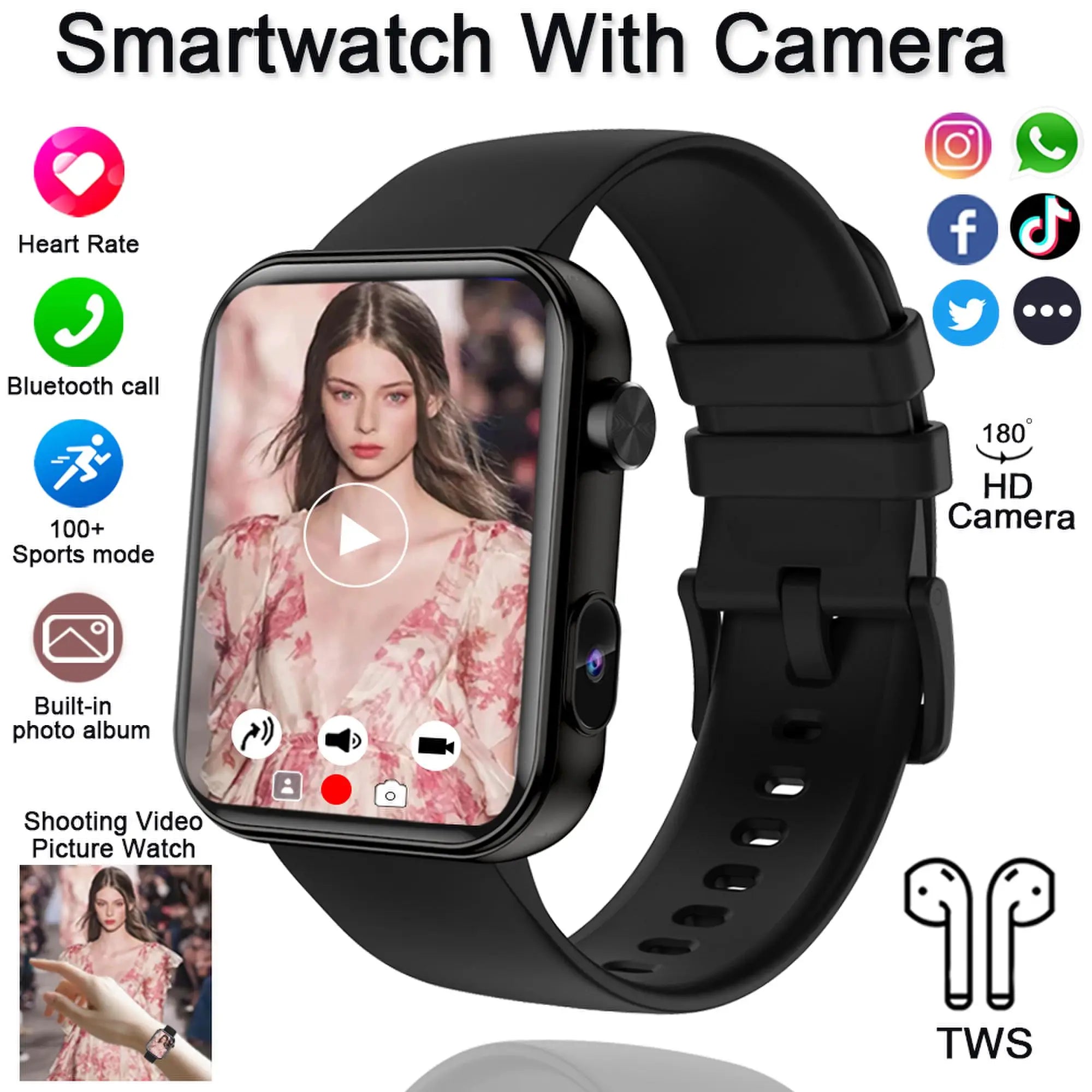 2025 New Smart Watch Men Women Camera Take Photos Record Video Health Monitor Sports Fitness Waterproof BT Call Smartwatch