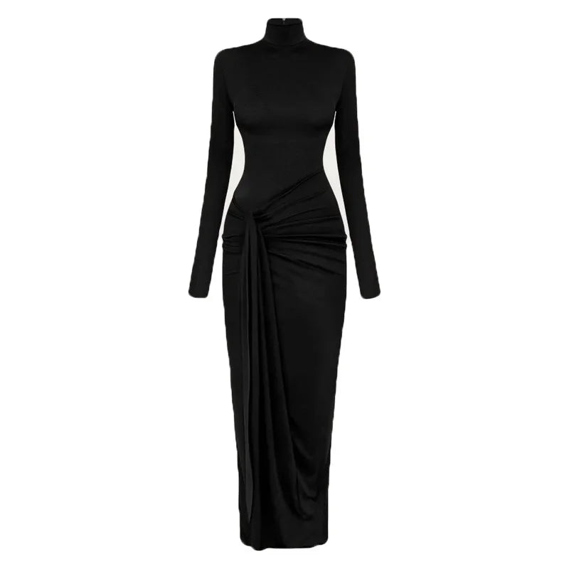 Tossy Fashion Pleated Bandage Long Dress For Women High Waist Slim Patchwork Long Sleeve Elegant Commute Women's Maxi Dress 2025