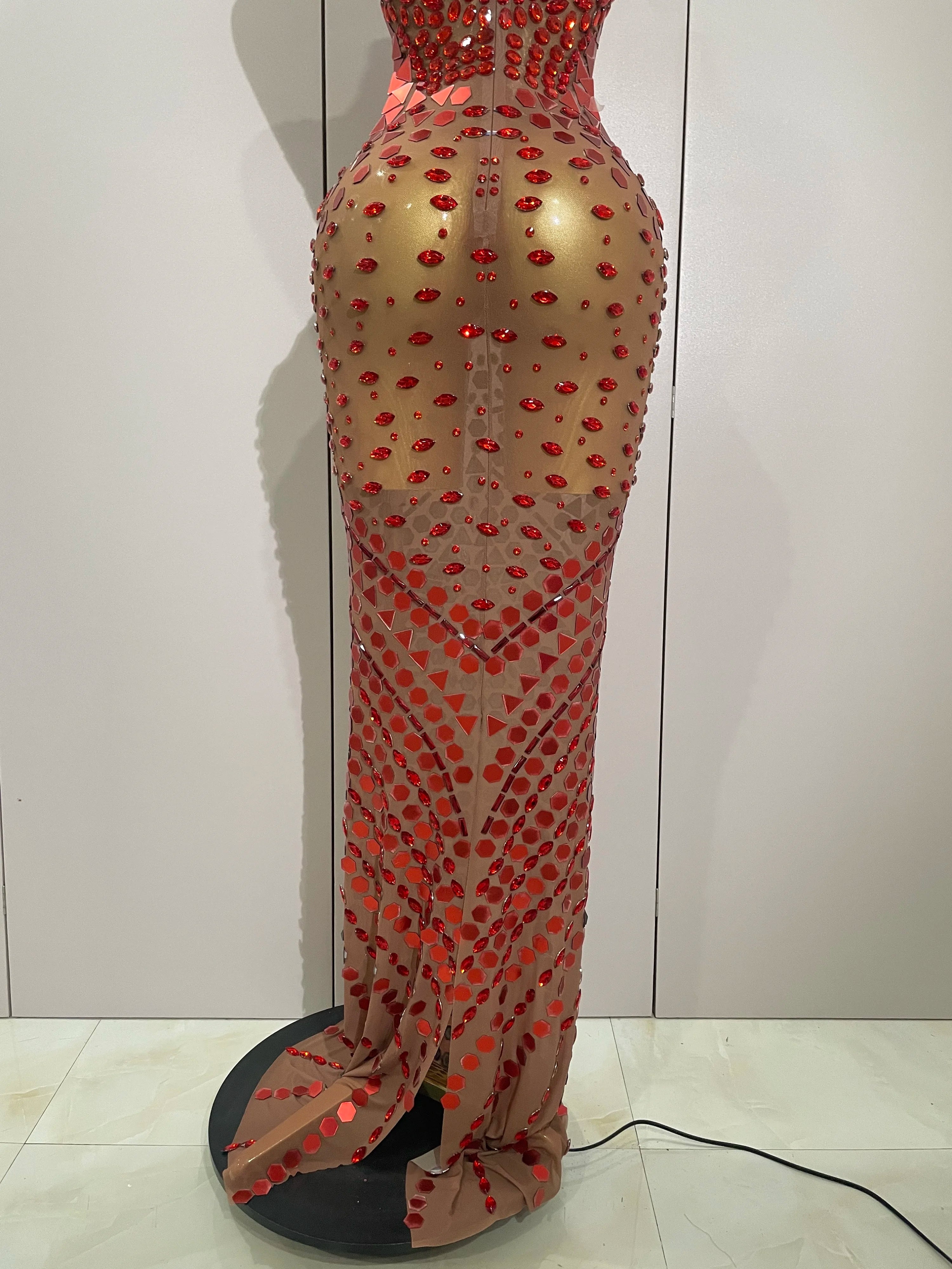 Luxury Shiny Mirror Rhinestones Hollowed-out Long Dress 2025Women Celebrity Evening Party Catwalk Prom Stage Photo Shoot Dresses