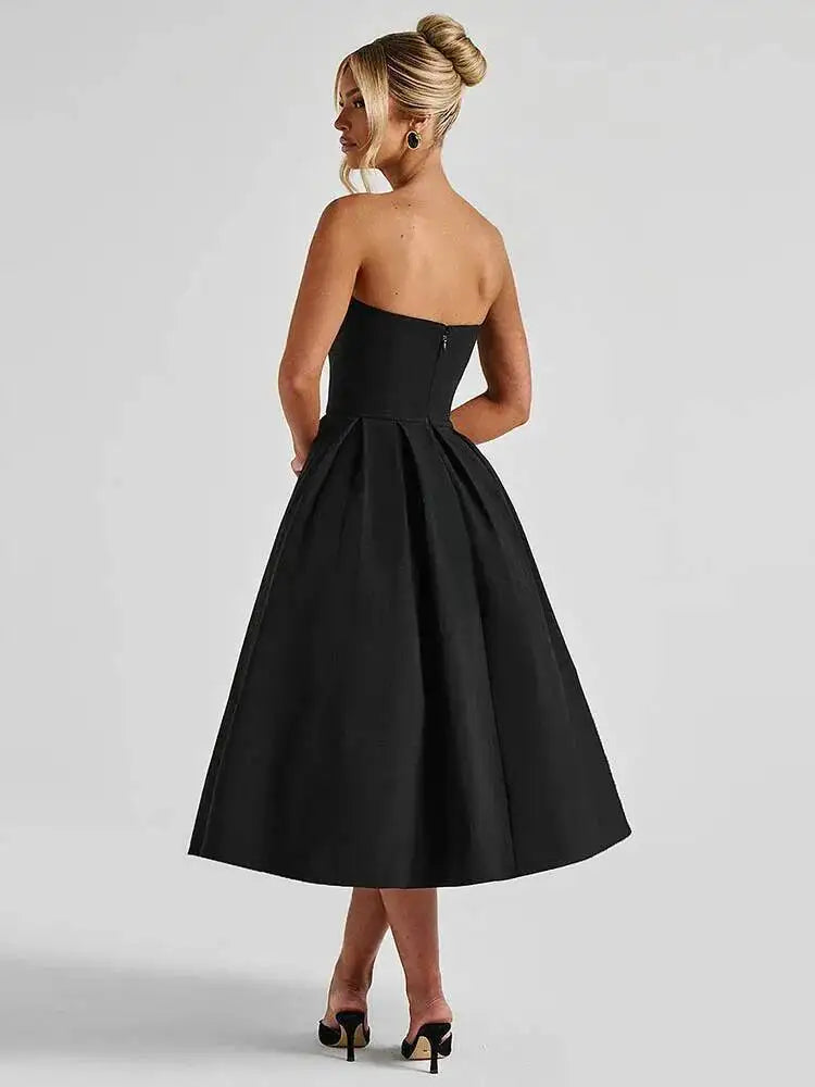 Mozision Off-shoulder Strapless Sexy Midi Dress Women Summer Fashion Sleeveless Backless High Waist A-line Club Long Dress