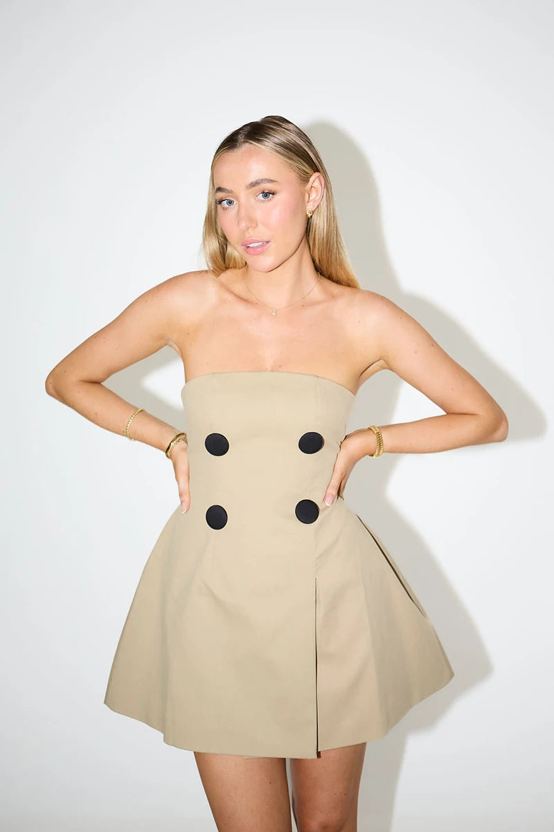 Mozision Off-shoulder Strapless Sexy Mini Dress For Women Khaki Fashion High Waist Backless Sleeveless Club Party Dress Elegant