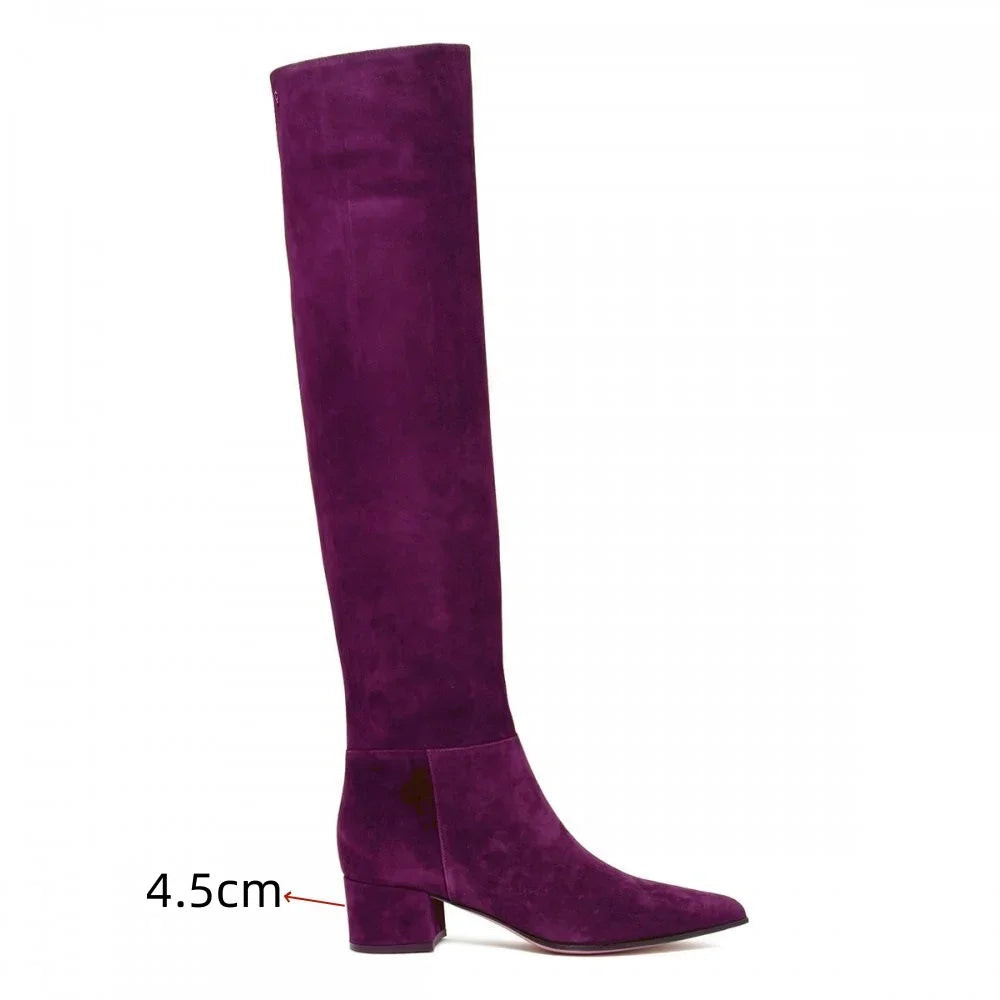 Ladies' Autumn and Winter Suede Thick High-heeled Oversized Knee High Boots, European and American Sexy Versatile Sleeve Boots