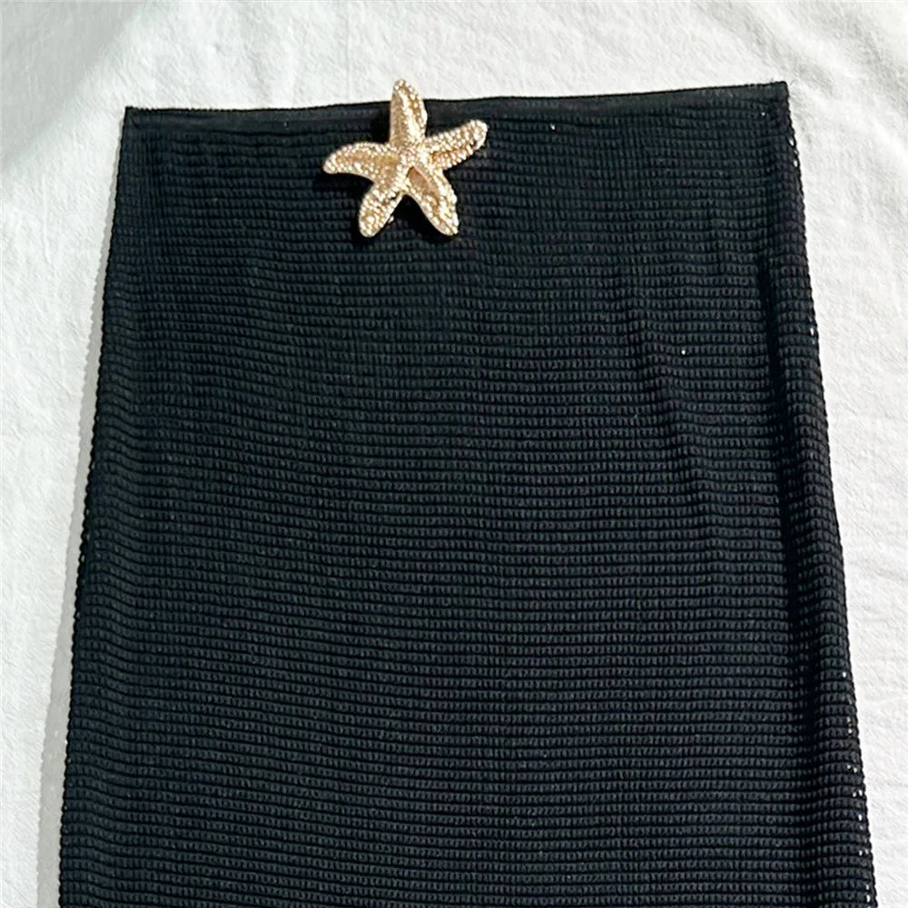 Holiday Starfish Solid Swimwears Halter String Triangle 3 Piece Bikini Set Cover Up Skirts Sexy Swimsuit Women 2025 Bikini Dames