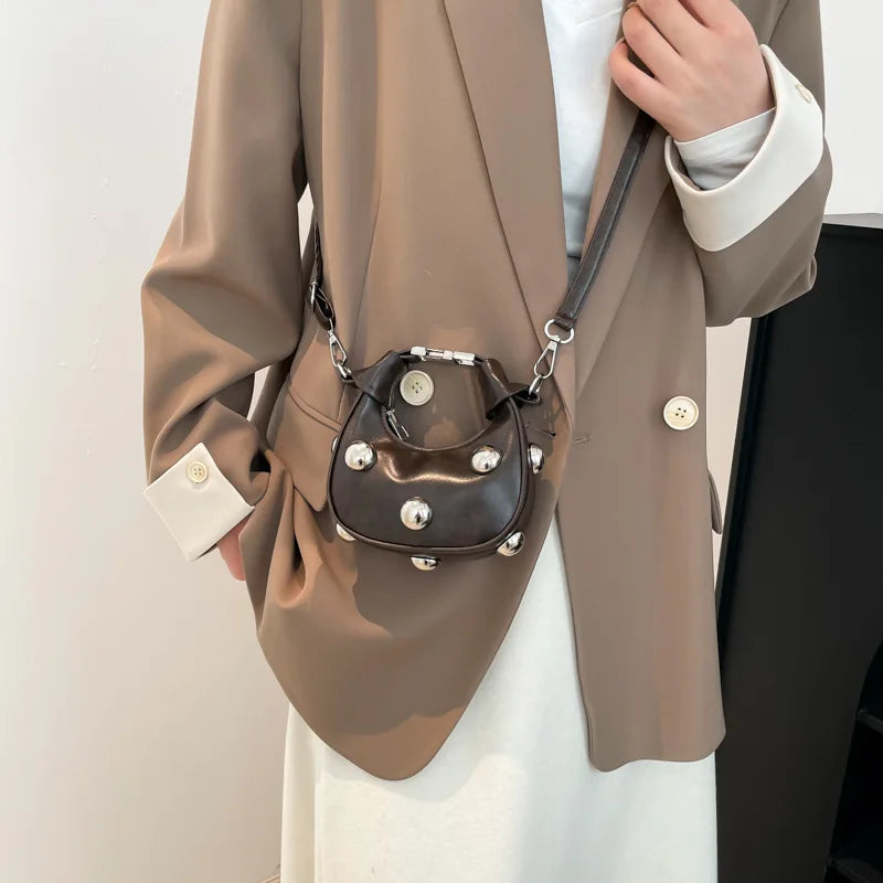Luxury Satchel Rivet Small Dumpling Purse Personalized Mini Handbag Ladies Fashion Shoulder Bags Solid Color Crossbody Bag