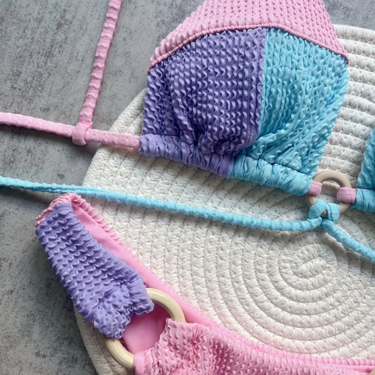 2025 Women's Swimming Suit Spliced New Solid Color Bikini Split Swimsuit