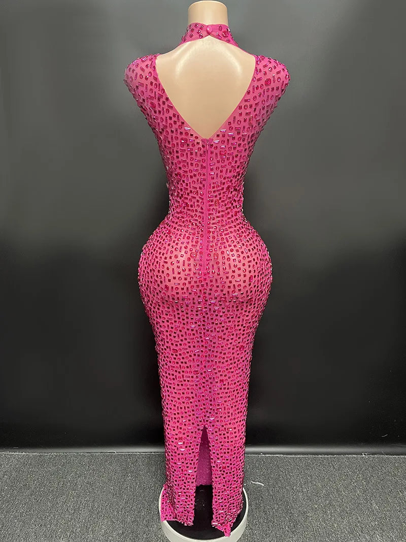 Elegant Luxury Crystal Party Dress Birthday Celebration Dress Bride Diamond Long Prom Dress Mother Formal Grand Party Dress