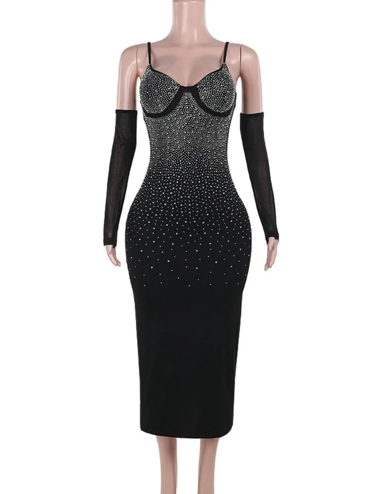 Mozision Glitter Spaghetti Strap Sexy Maxi Dress For Women Black Sparkle Off-shoulder Backless Bodycon Club Party Long Dress