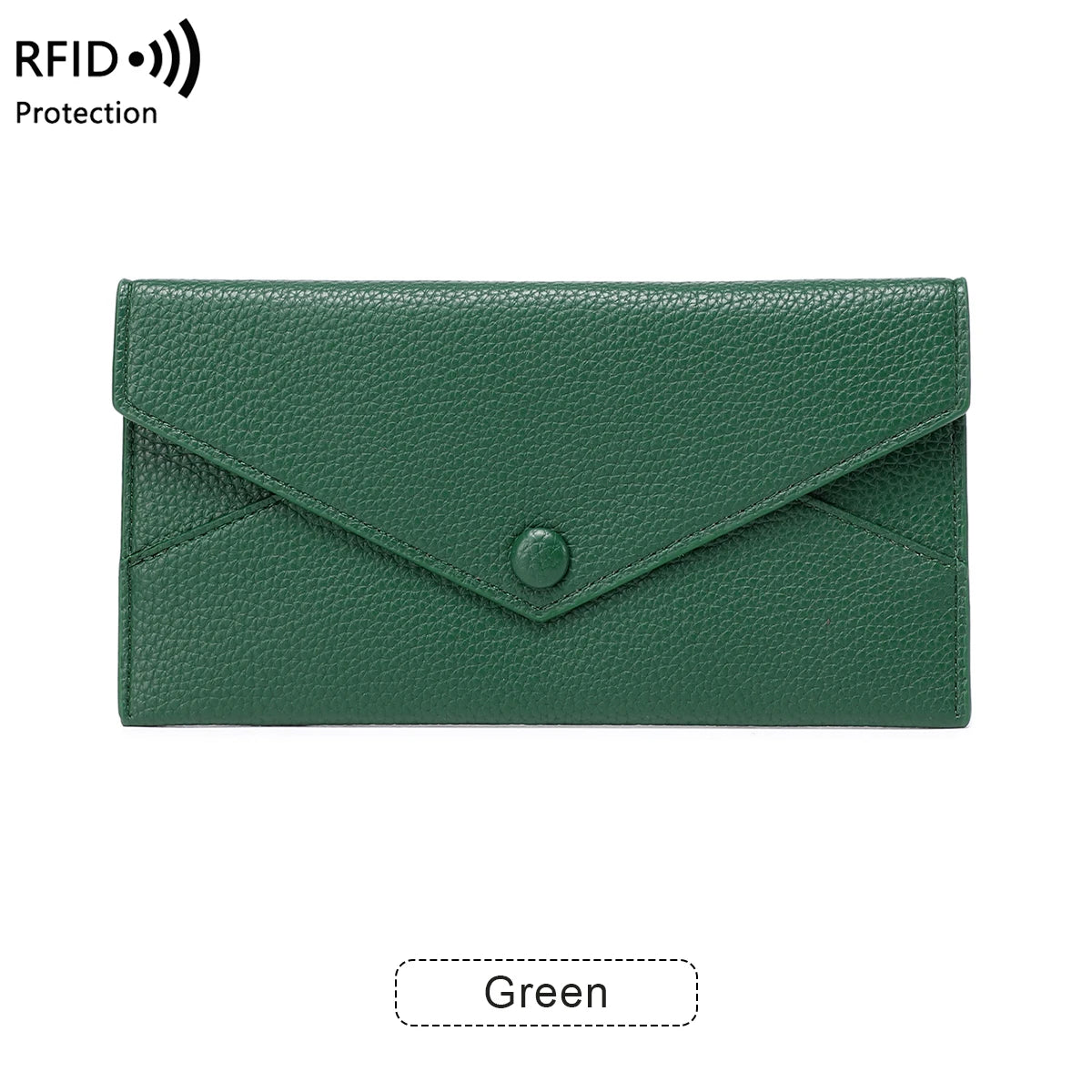 RFID Anti-Theft Purse for Women, Lychee Print, Soft Leather, Envelope Long Wallet, Ultra-thin, Portable, Simple Hand Bag