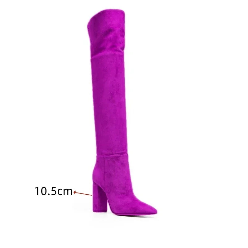 Ladies' Autumn and Winter Suede Thick High-heeled Oversized Knee High Boots, European and American Sexy Versatile Sleeve Boots