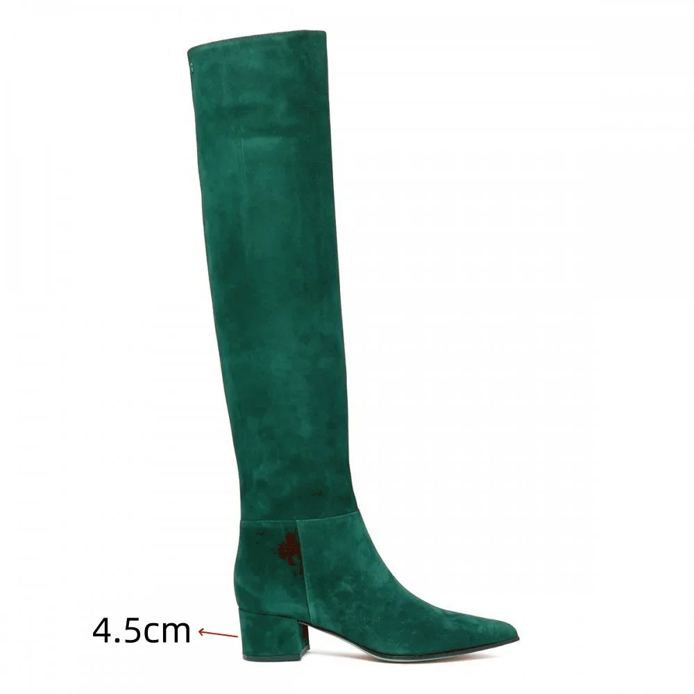 Ladies' Autumn and Winter Suede Thick High-heeled Oversized Knee High Boots, European and American Sexy Versatile Sleeve Boots