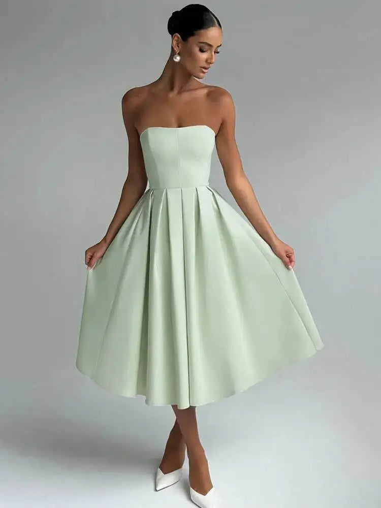 Mozision Off-shoulder Strapless Sexy Midi Dress Women Summer Fashion Sleeveless Backless High Waist A-line Club Long Dress