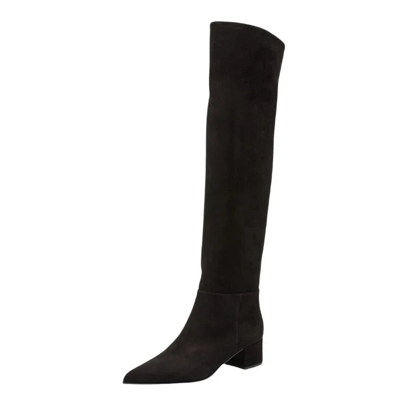 Ladies' Autumn and Winter Suede Thick High-heeled Oversized Knee High Boots, European and American Sexy Versatile Sleeve Boots Wofashion.xyz