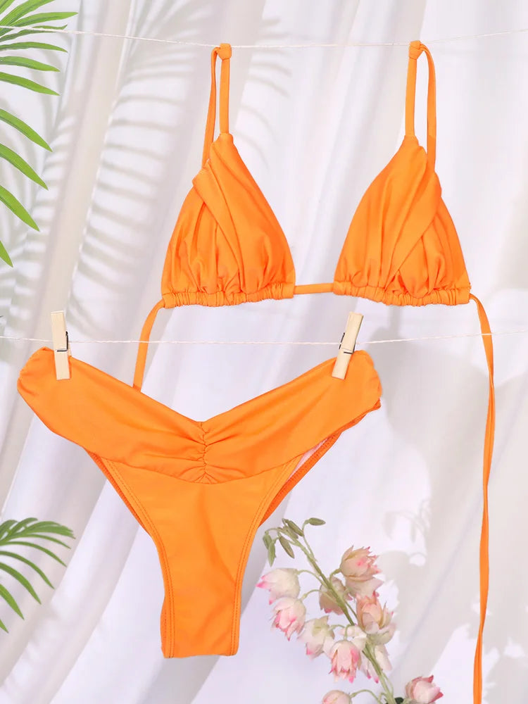 Woman swimsuits String Bikini Set Women High Cut Swimwear Sexy Bathing Suit Bandage Biquini Female Pleated Beachwear Summer