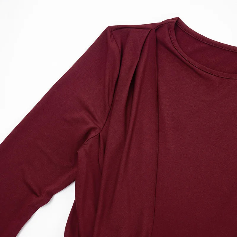 Mozision Long Sleeve Thigh High Split Sexy Maxi Dress Women Gown Elegant O Neck Draped Ruched Bodycon Club Party Long Dresses