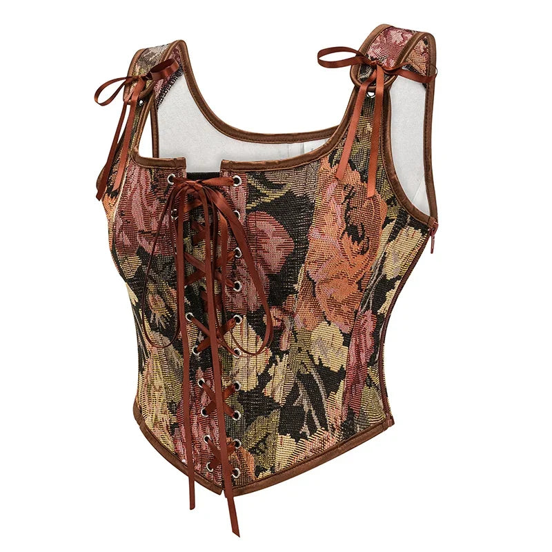 Floral Prints Corset Vintage Tight Tops Ladies Lace Up Vest Push UP Bustier Bandage Body Shapers Slimm Waist Clothes