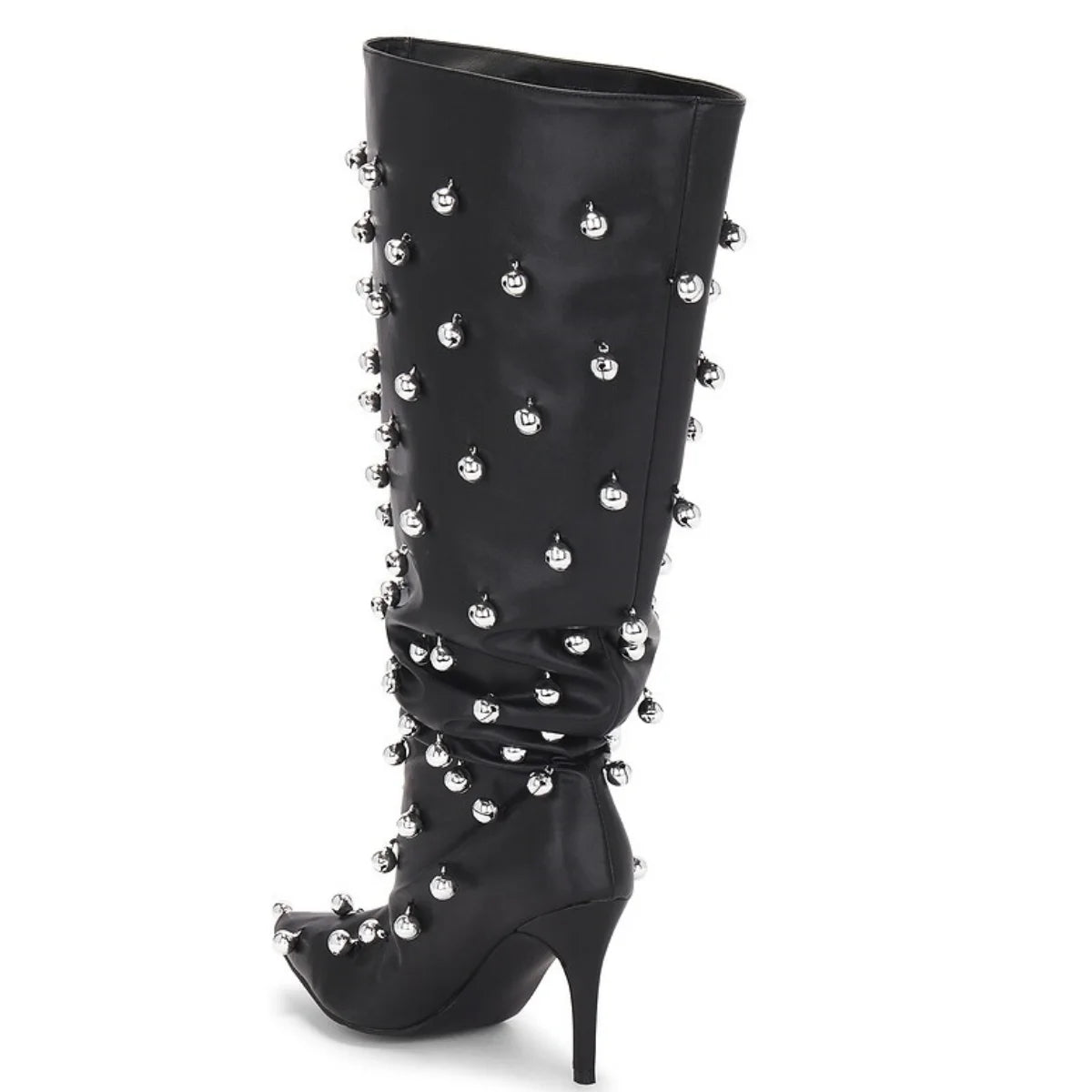 European Niche Design, High-quality Slim High Heels, Wide Knee Boots, Women's Fashionable and Sexy Studded Pleated Sleeve Boots