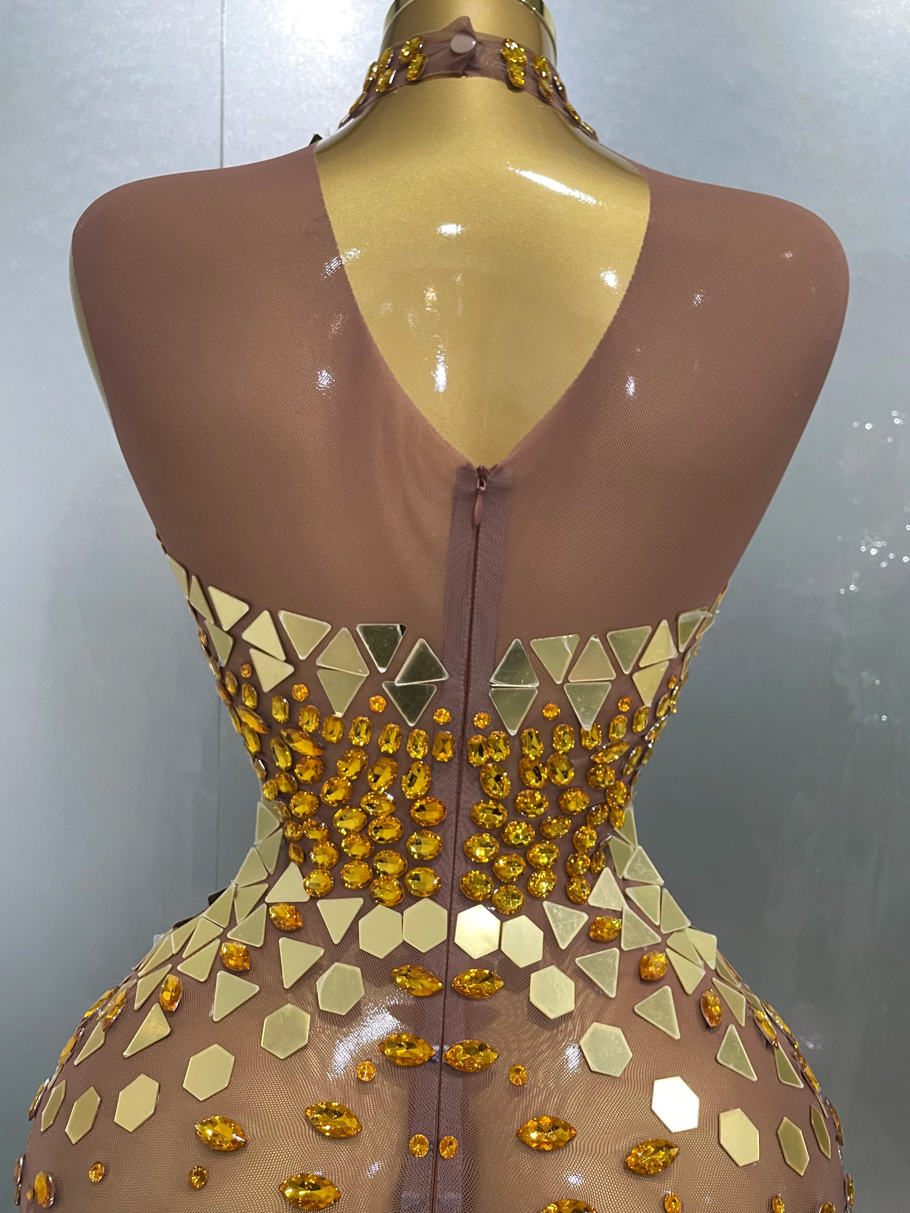 Luxury Shiny Mirror Rhinestones Hollowed-out Long Dress 2025Women Celebrity Evening Party Catwalk Prom Stage Photo Shoot Dresses