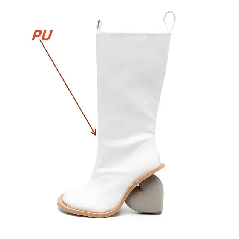 2024 New Women's Genuine Leather Mid Top Boots Fashion Round Toe High Heel Ankle Shoes with Zipper Stylish Comfortable Footwear