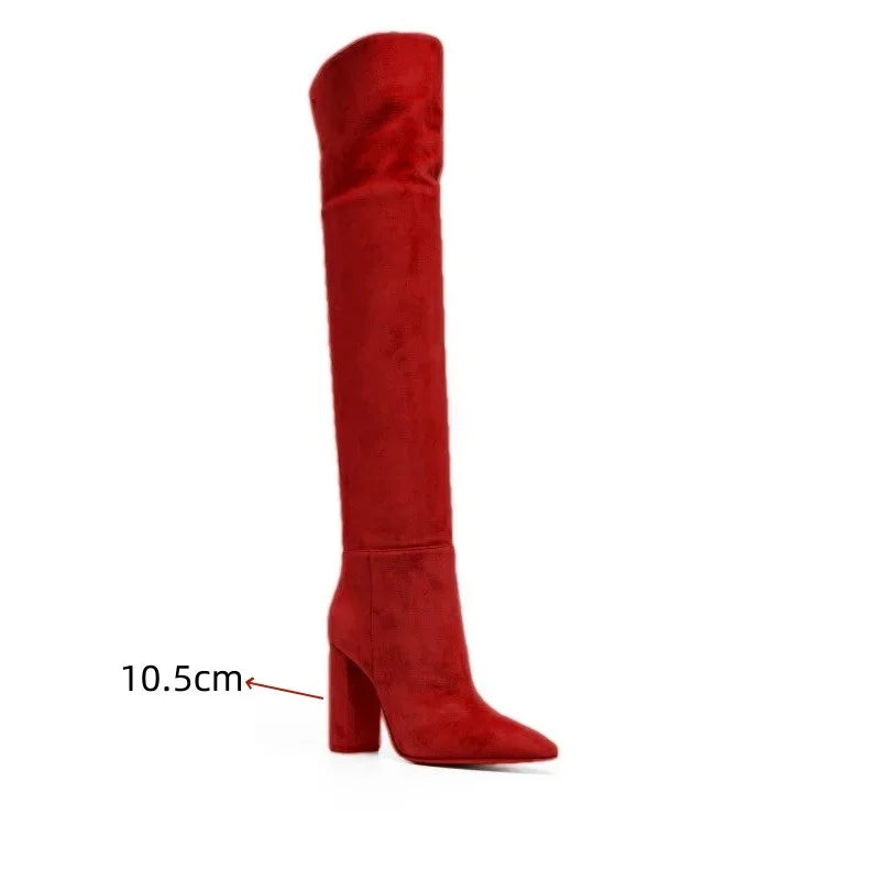 Ladies' Autumn and Winter Suede Thick High-heeled Oversized Knee High Boots, European and American Sexy Versatile Sleeve Boots