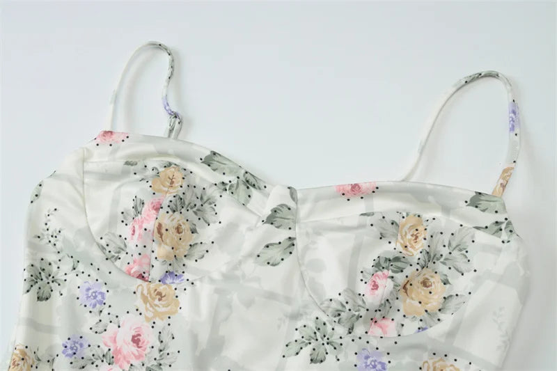 Mozision Spaghetti Strap Print Midi Dress Women Fashion Off-shoulder Sleeveless Backless A-line High Waist Pleated Long Dress