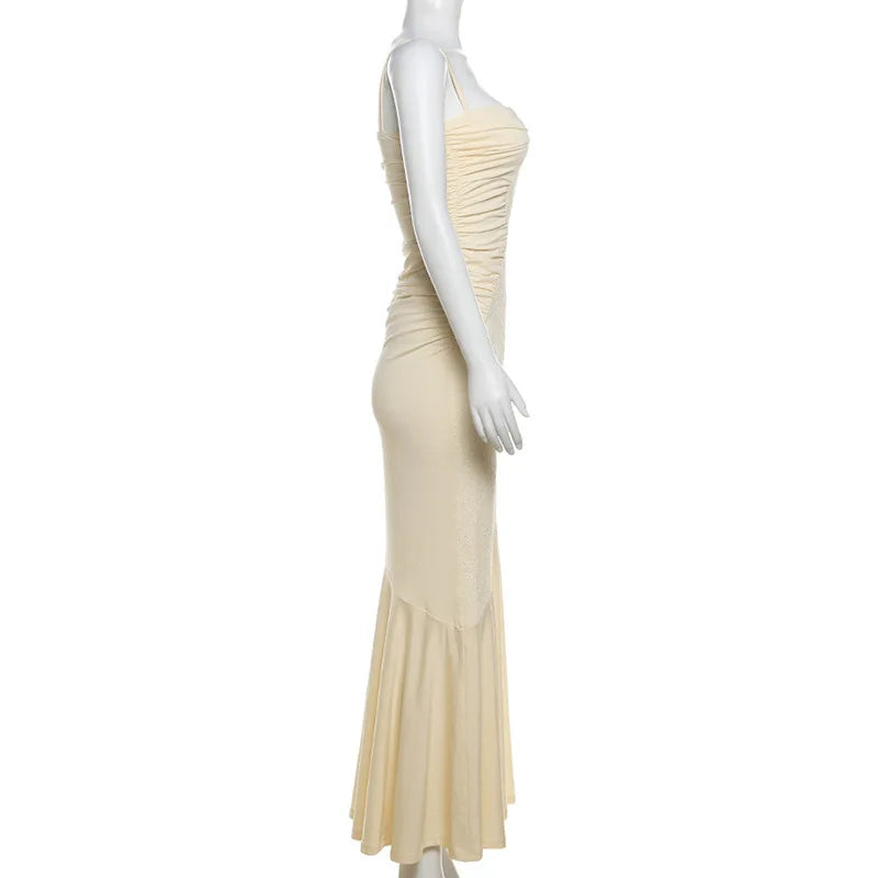 NIDANSSI Lace Print Ruffle Backless Holiday Casual Dress Women 2024 Elegant Sexy Dress Bodycon Midi Long Summer Dress Vestidos