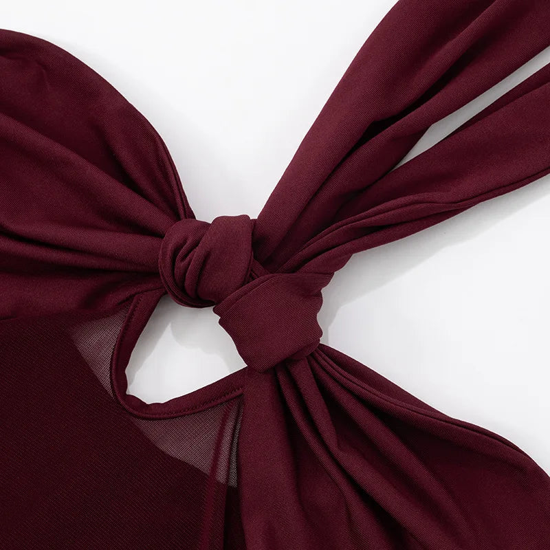 Mozision Hollow Out Halter Sexy Maxi Dress Women Gown Summer New See Through Mesh Sleeveless Backless Bodycon Club Long Dress