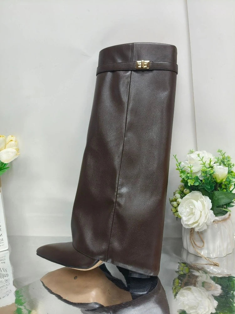 European and American Autumn and Winter New Pointed Straight Leg Skirt Boots for Women, Large Size Thick High Heels Pants Boots