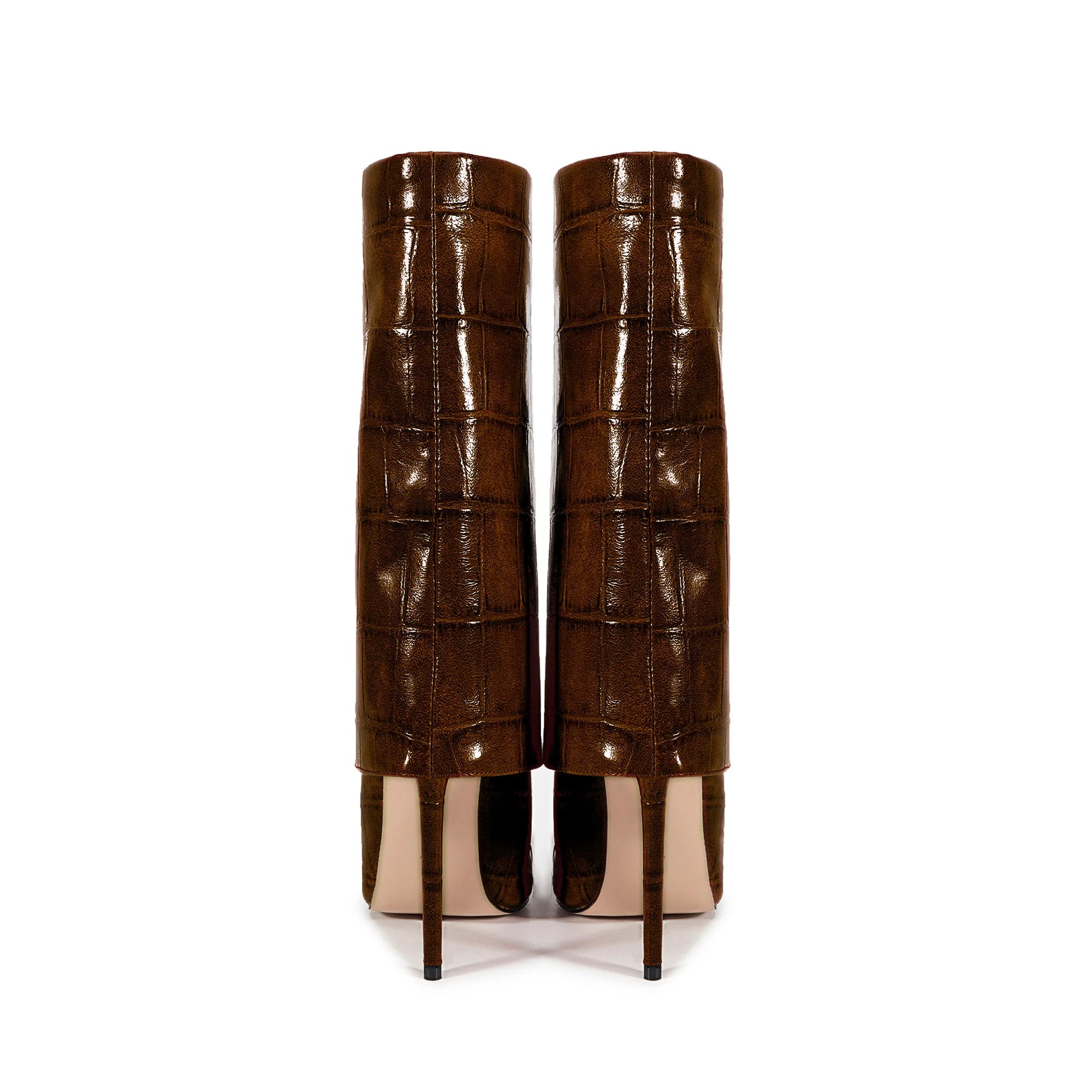 European and American Style High-heeled Wide Tube Sleeve Skirt Boots for Women, Niche Stone Patterned Fashion Banquet Shoes