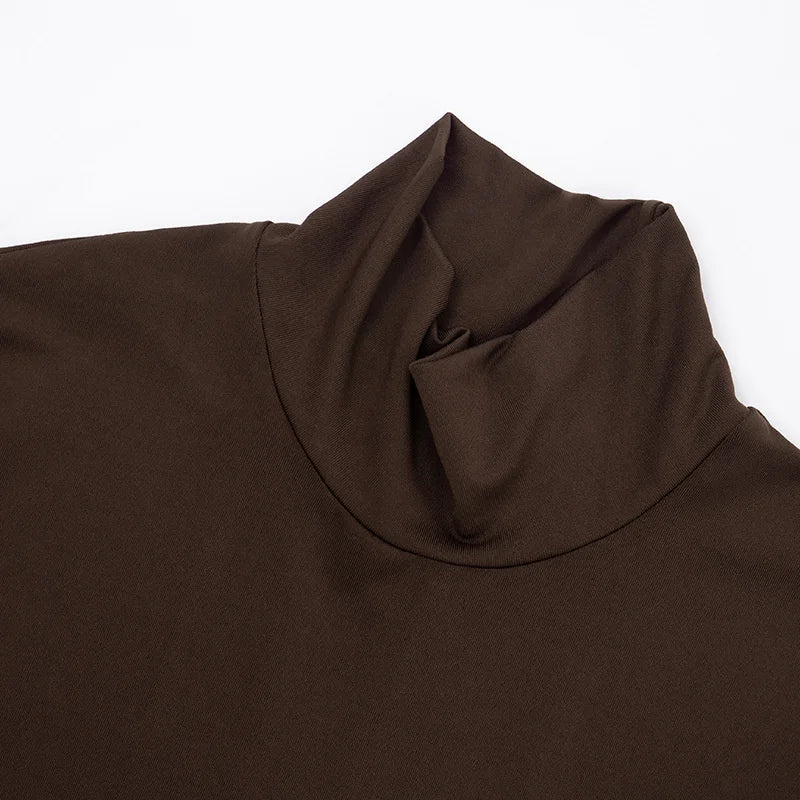 Mozision Turtleneck Long Sleeve Sexy Maxi Dress Women Gown Autumn Winter Elegant High Waist Draped Ruched Club Party Long Dress