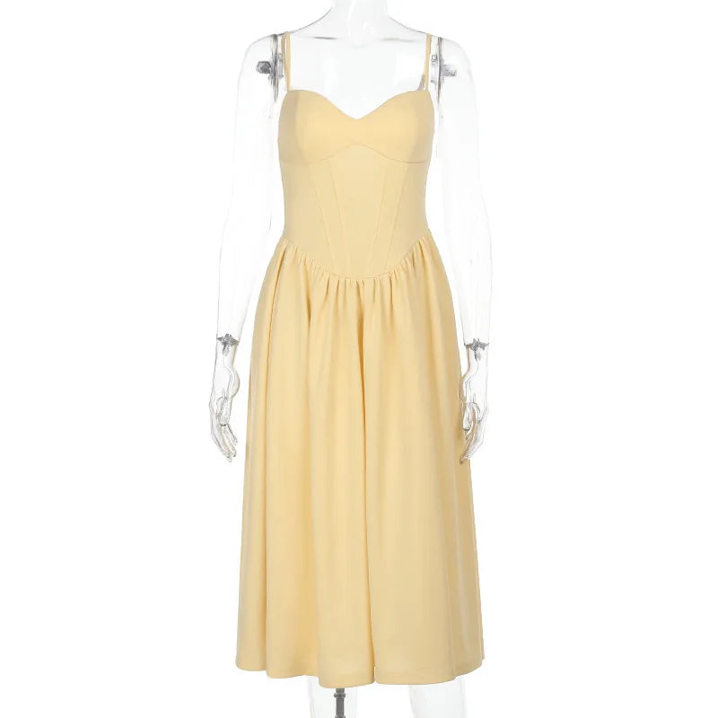 NIDANSSI 2025 Bodycon Slim Backless Evening Party Dress Women Robes Pleated Elegant Sexy Dress Midi Long Summer Dress Vestidos