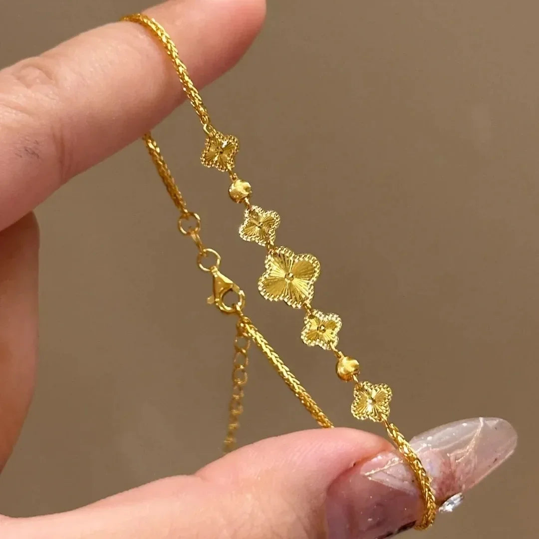 2025  New five-flowered leaf flower bracelet for women niche design sweet hand jewelry trendy versatile exquisite jewelry