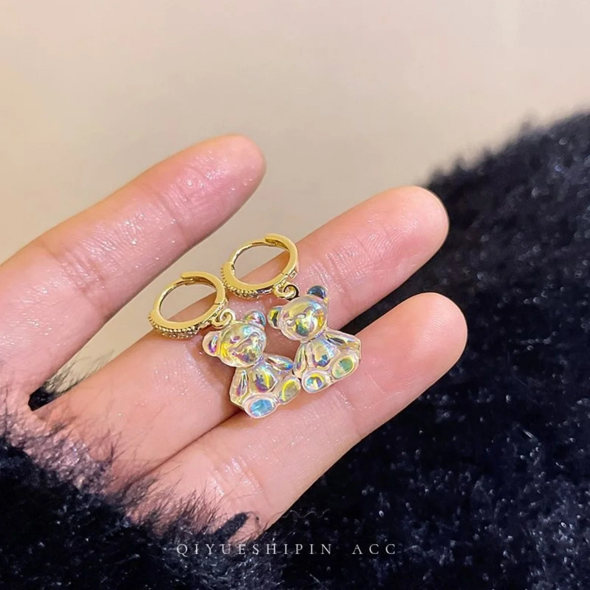 Cute Bear Earrings For Women Shiny Zircon Earrings New Trendy Golden Copper Drop Earring Party Wedding Jewelry Girls Gifts