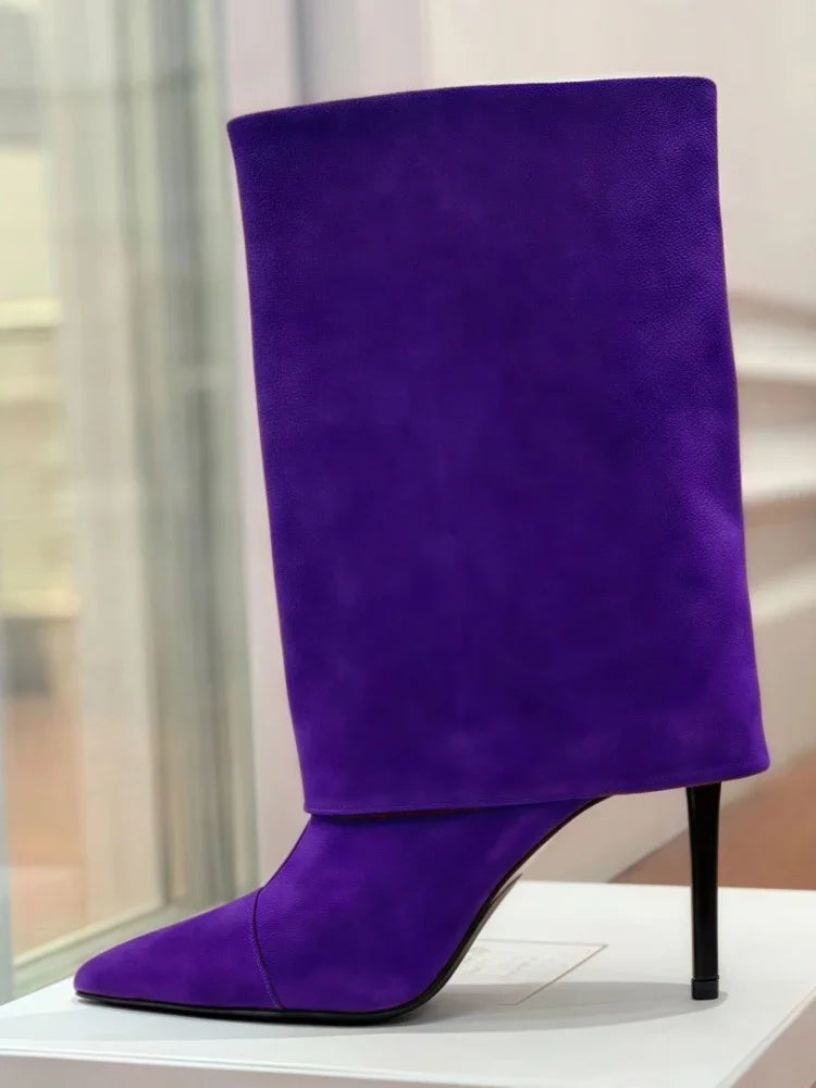 European and American Style High-heeled Wide Tube Sleeve Skirt Boots for Women, Niche Stone Patterned Fashion Banquet Shoes