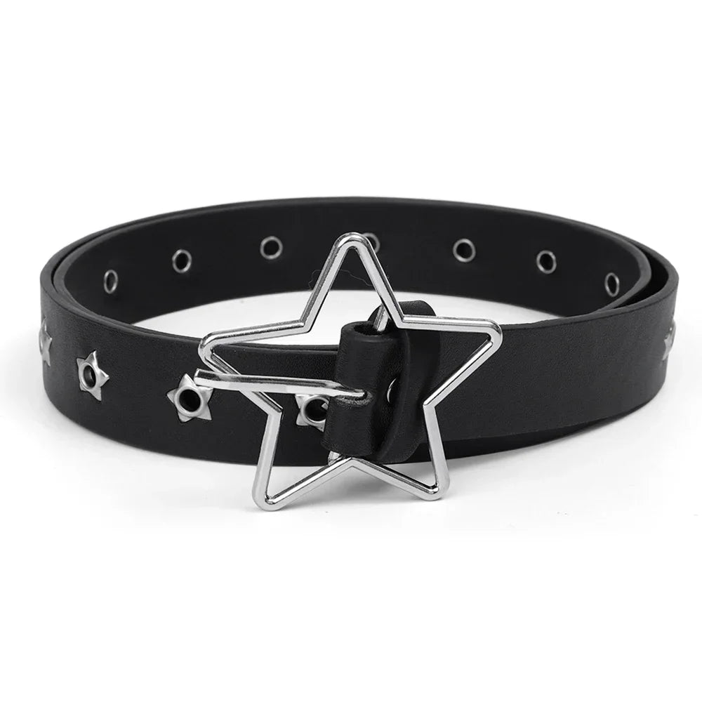 Star Eye Rivet Belt Goth Style Double Pin Buckle Man/woman Fashion Casual Punk Style Pu Leather Waistband for Jeans Y2K Belt