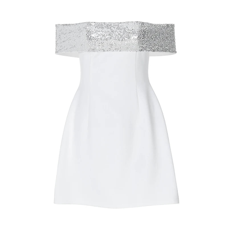 Mozision Off-shoulder Sequins Strapless Sexy Mini Dress Women Fashion Sleeveless Backless Sparkle High Waist Club Sexy Dress