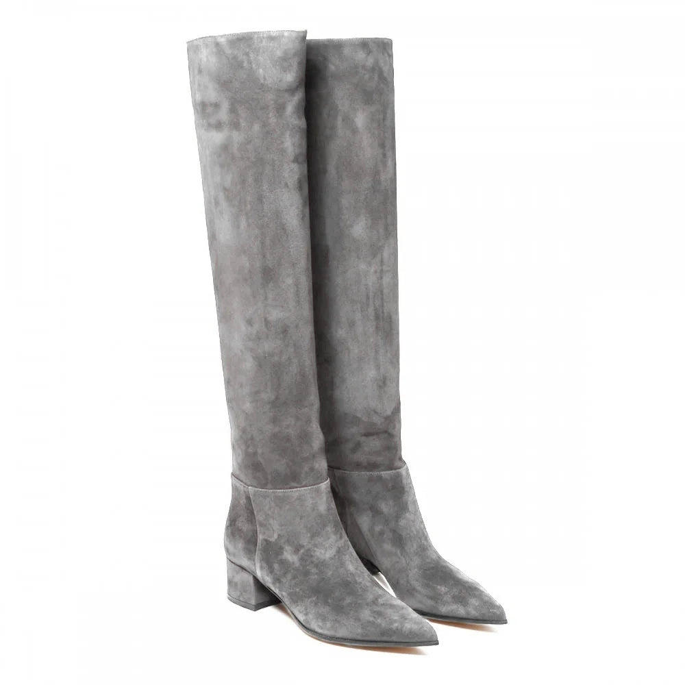 Ladies' Autumn and Winter Suede Thick High-heeled Oversized Knee High Boots, European and American Sexy Versatile Sleeve Boots