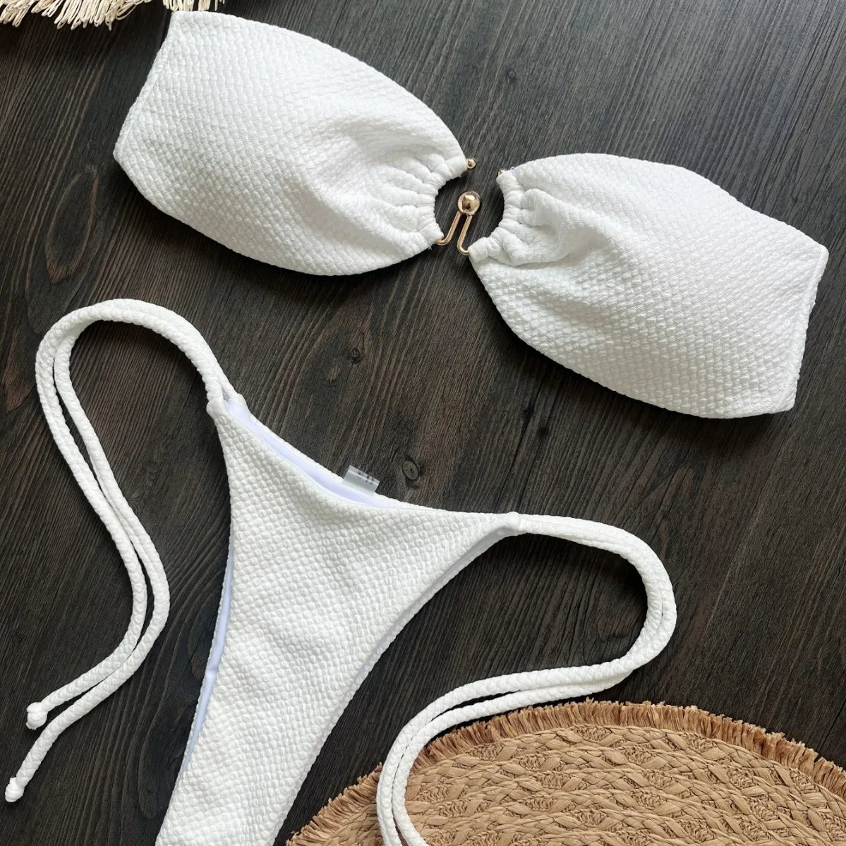 2025 Special Fabric Metal Texture Women's New Solid Color Bikini Split Swimsuit Nylon Swimsuit Wofashion.xyz