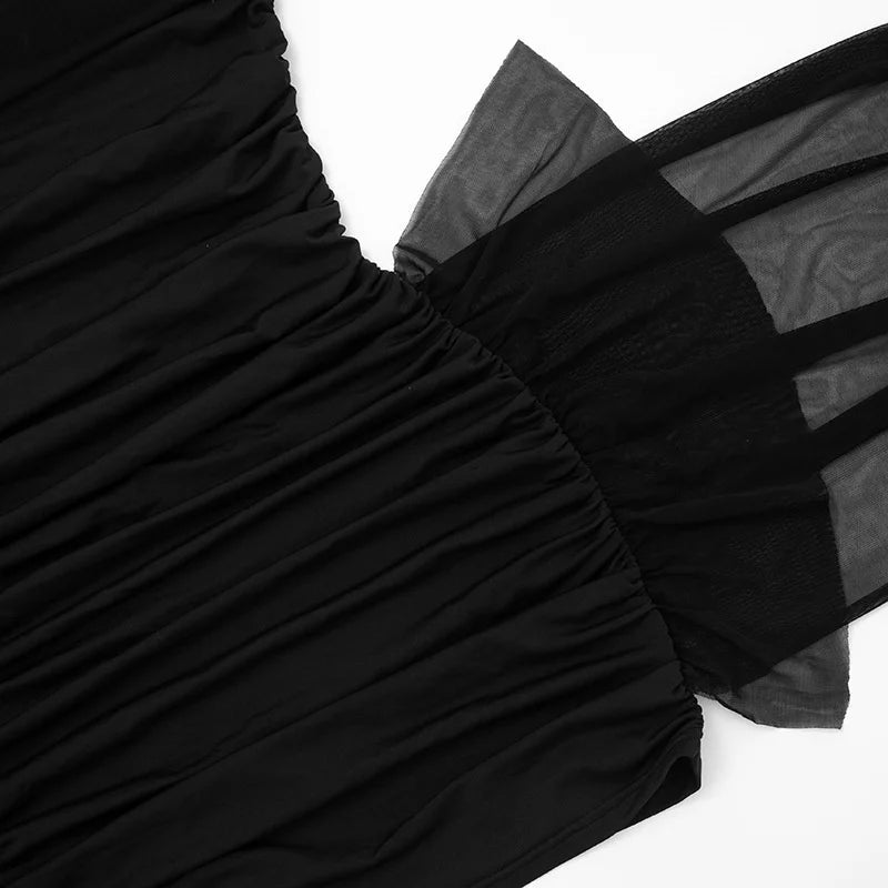 Mozision Off-shoulder Strapless Sexy Mini Dress Women Fashion Mesh Sleeveless Backless Draped Ruched Club Party Dress Female