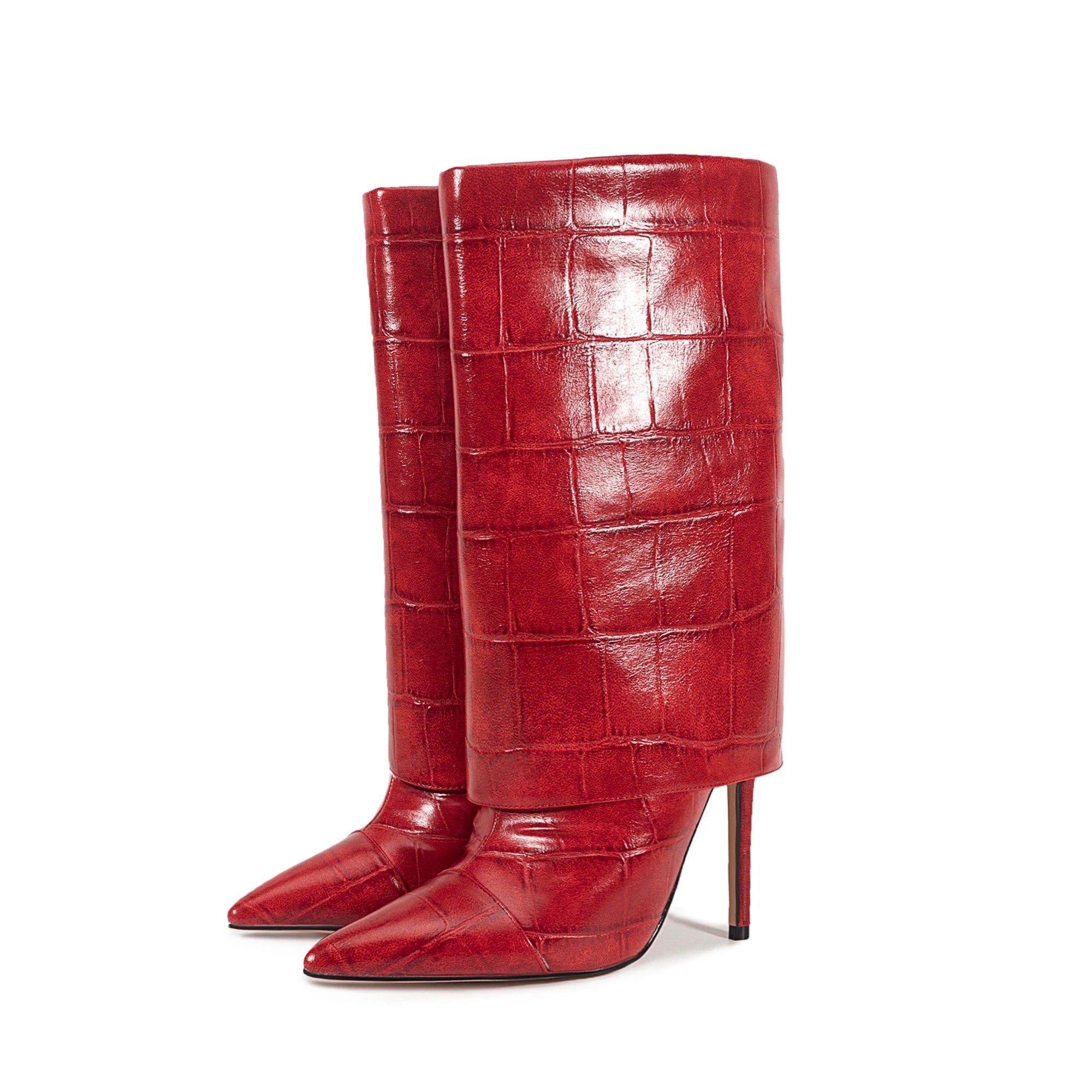 European and American Style High-heeled Wide Tube Sleeve Skirt Boots for Women, Niche Stone Patterned Fashion Banquet Shoes