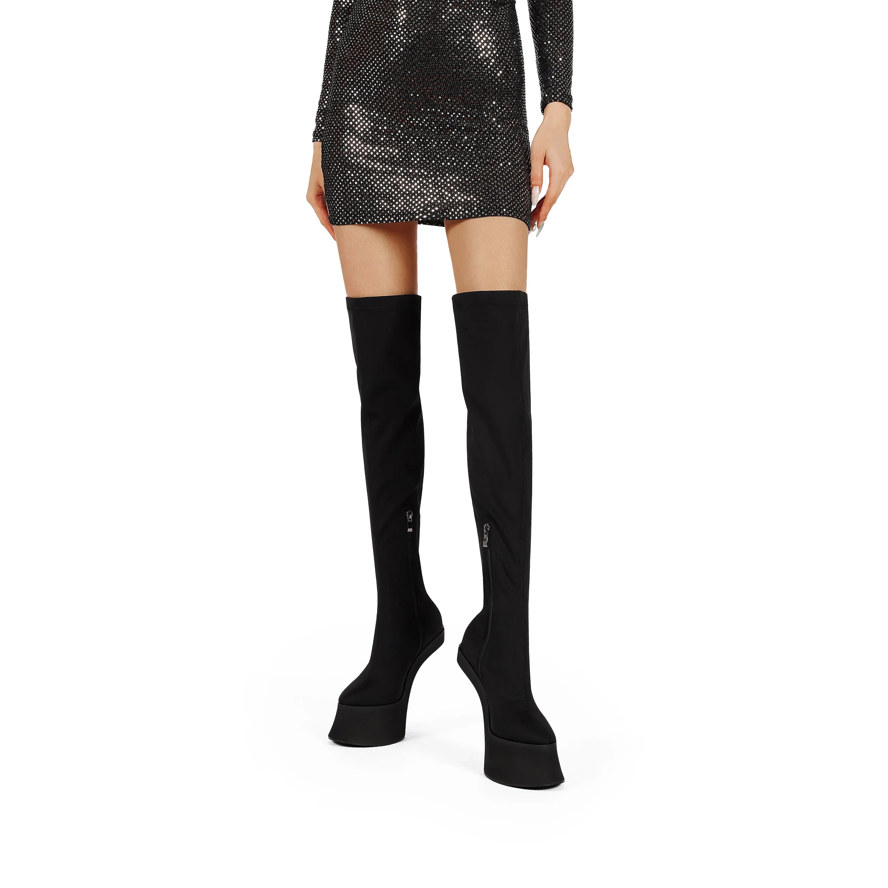 2025 European and American women's fashion opposite sex tailless design dance runway short bootswith side zipper knee high boots