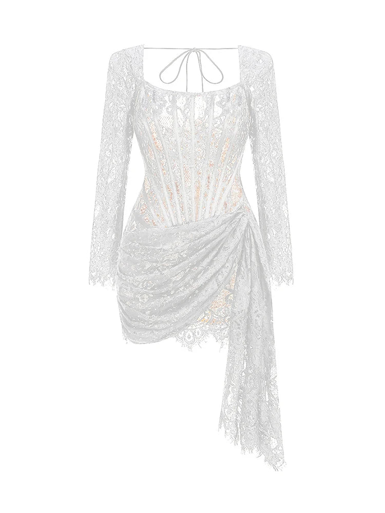 TARUXY Sexy Lace See-through Patchwork Corset Dress Female Bodycon Elegant Party MIrrgualr Mini Dress Women Tube Top Dress New