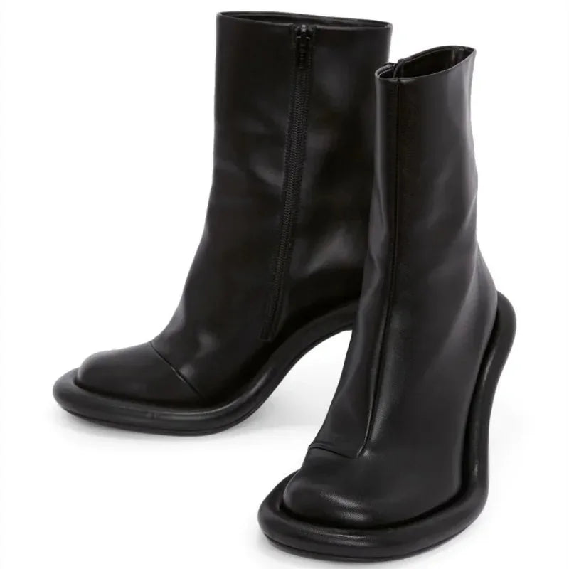 European and American Trend Retro Denim Slim High Heels Round Toe Short Boots for Women Sexy Side Zipper Fashion Banquet Shoes