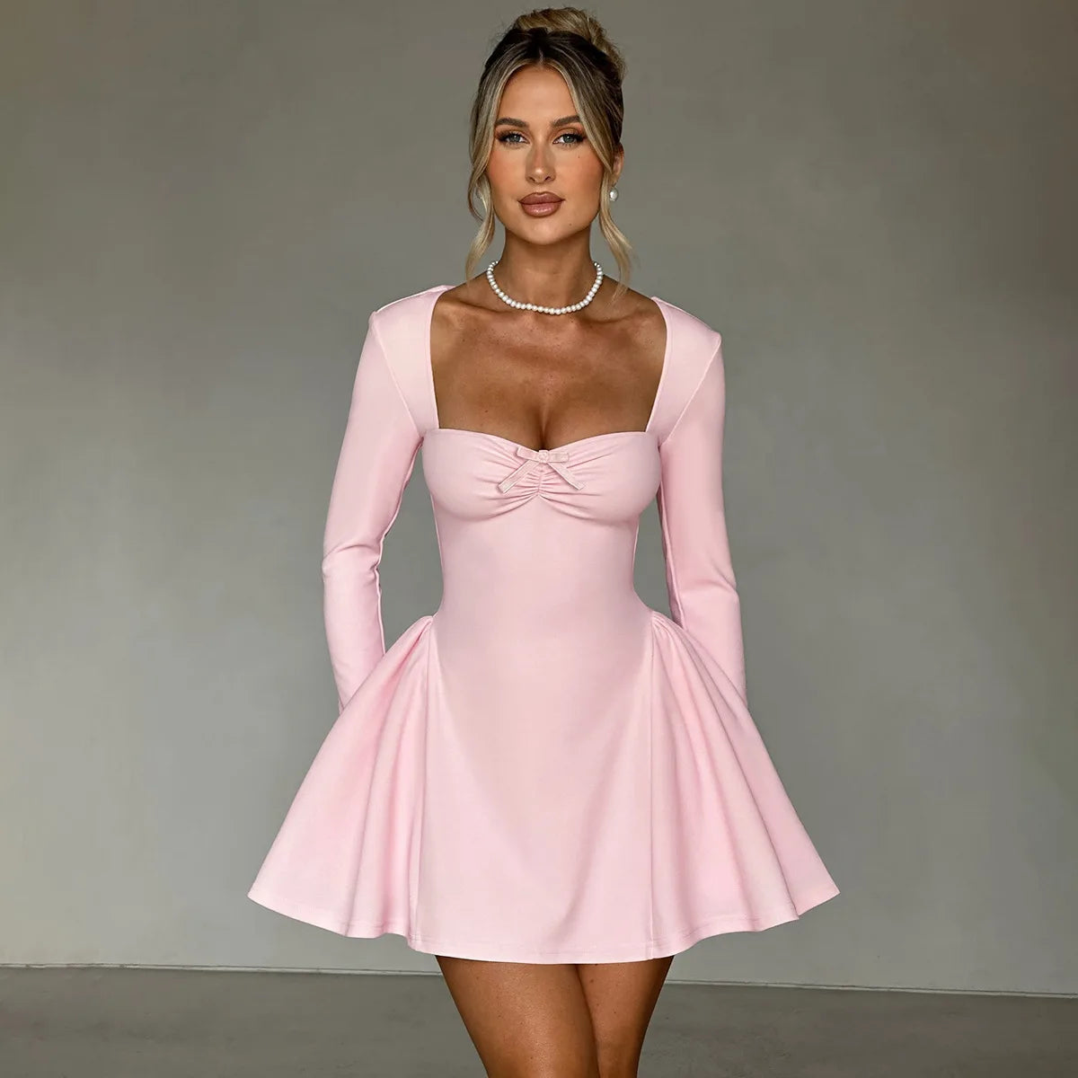 NIDANSSI Red Long Sleeve Evening Party Dress Women 2024 Pleated Robes Elegant Sexy Dress Bodycon Mini Winter Dress Vestidos